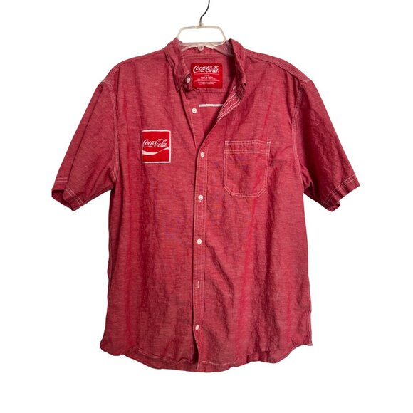 Coca- Cola Button Up Shirt Size Large Short Sleeve Red Pocket Men's Employee - Picture 7 of 7